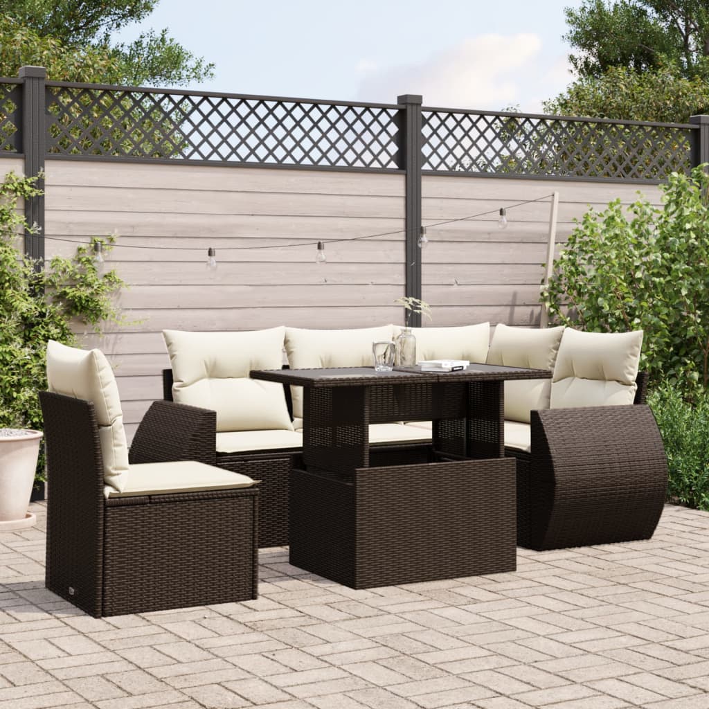 vidaXL 6-delige Loungeset met kussens poly rattan zwart
