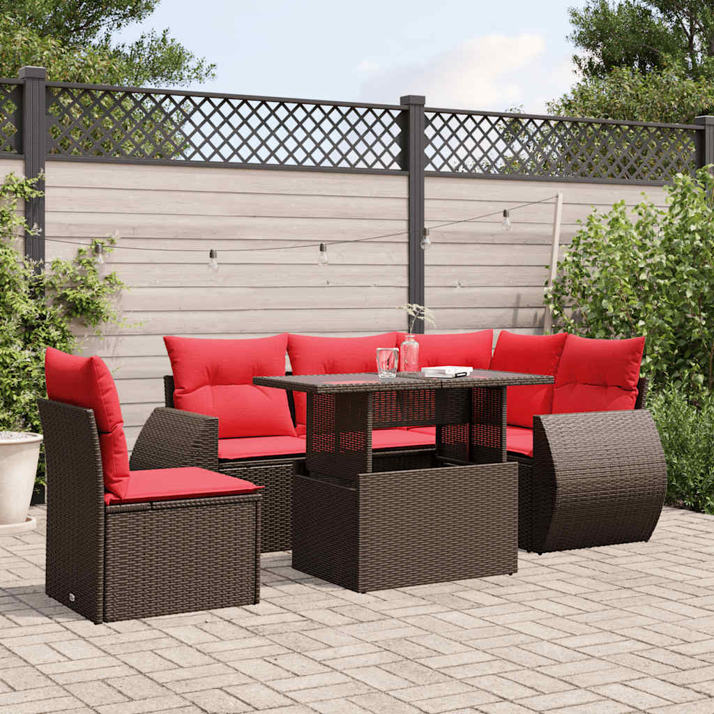 vidaXL 6-Piece Garden Sofa Set with Cushions, Grey Poly Rattan