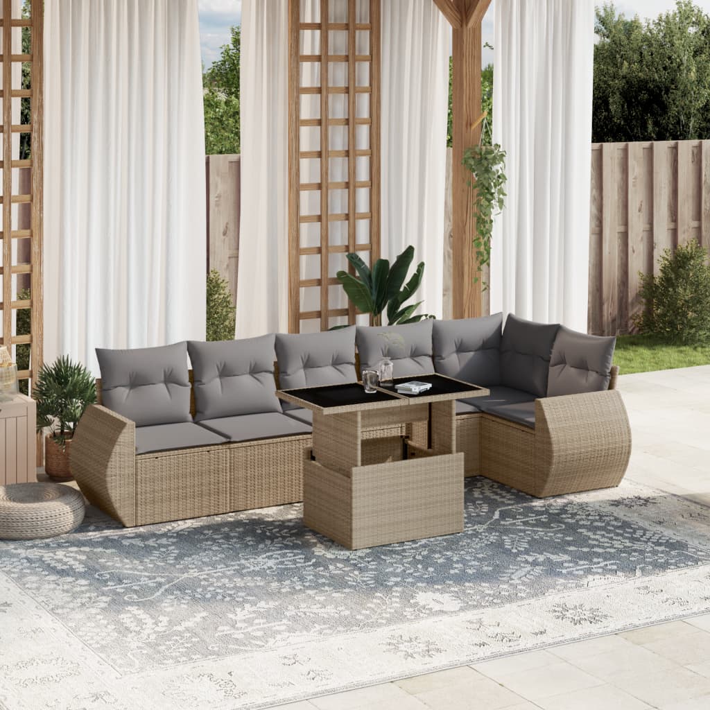 vidaXL 7-delige Loungeset met kussens poly rattan zwart