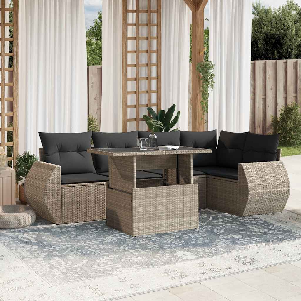 vidaXL 7-delige Loungeset met kussens poly rattan zwart