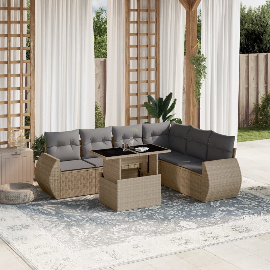 vidaXL 7-delige Loungeset met kussens poly rattan zwart
