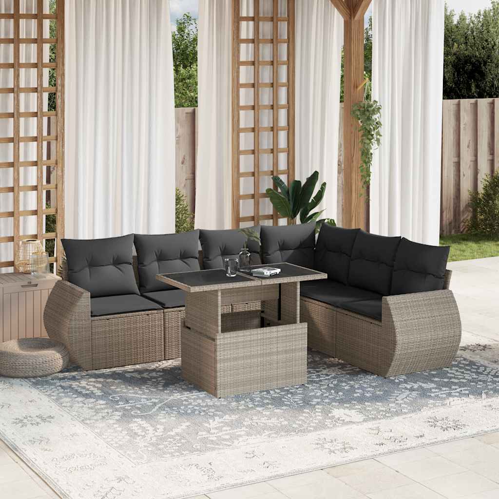 vidaXL 7-delige Loungeset met kussens poly rattan zwart