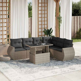 vidaXL 7-delige Loungeset met kussens poly rattan zwart