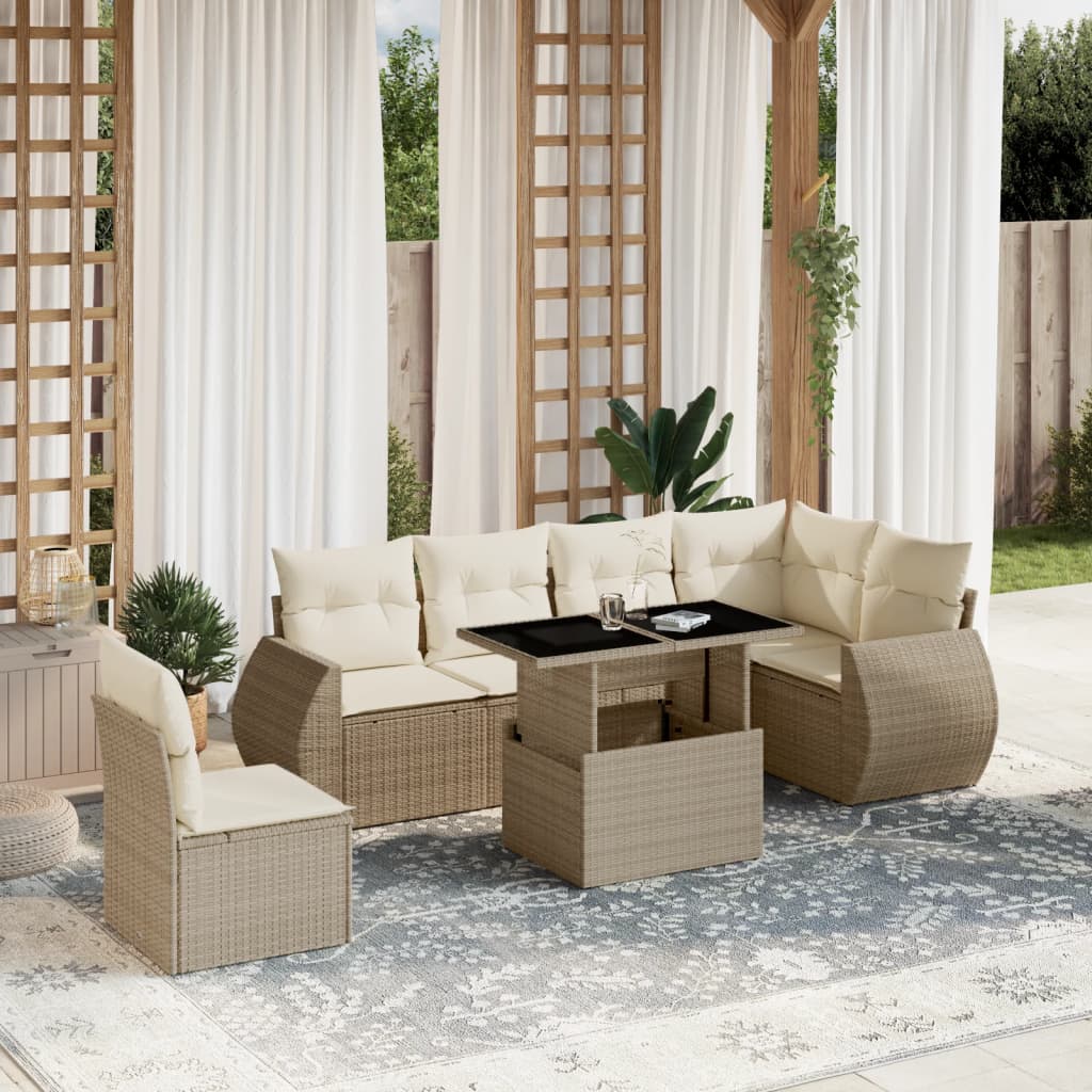 vidaXL 7-delige Loungeset met kussens poly rattan zwart