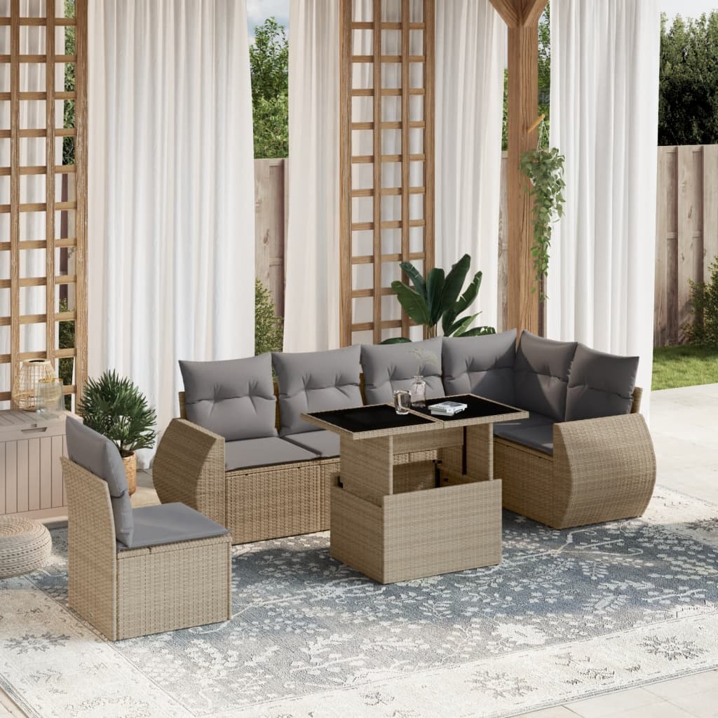 vidaXL 7-delige Loungeset met kussens poly rattan zwart