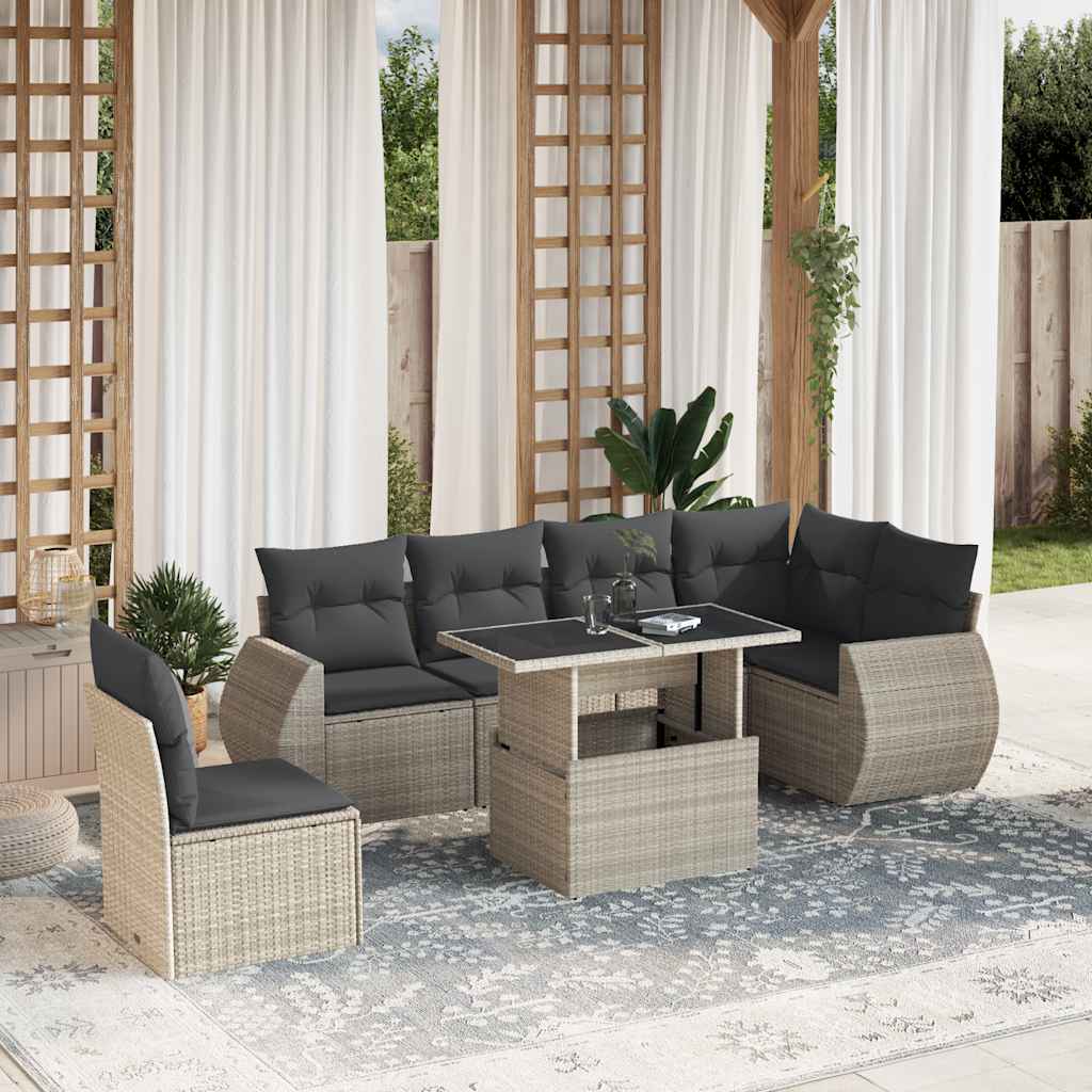 vidaXL 7-delige Loungeset met kussens poly rattan zwart
