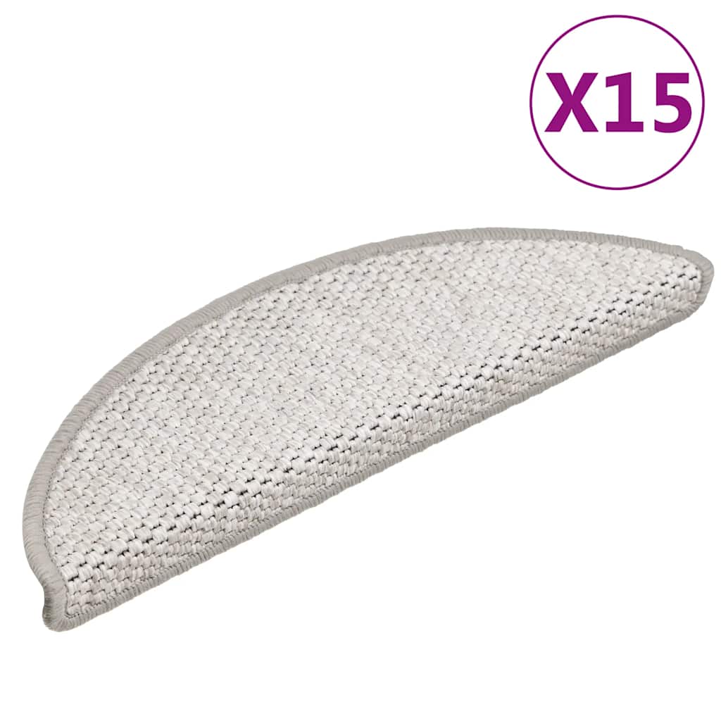 vidaXL Self-Adhesive Stair Mats 15 pcs Sisal-Look 56x17x3 cm Platinum-coloured