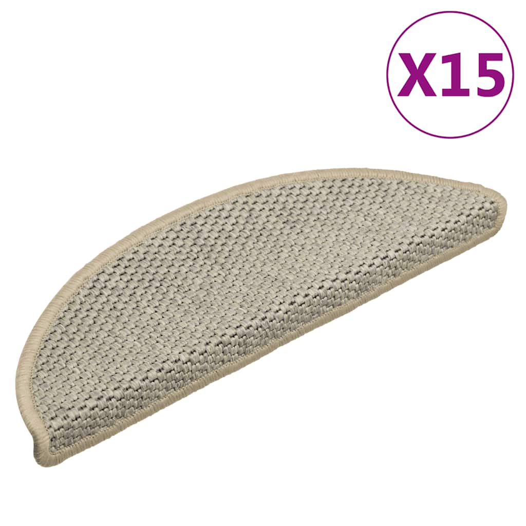 vidaXL Self-Adhesive Stair Mats 15 pcs Sisal-Look 56x17x3 cm Platinum-coloured