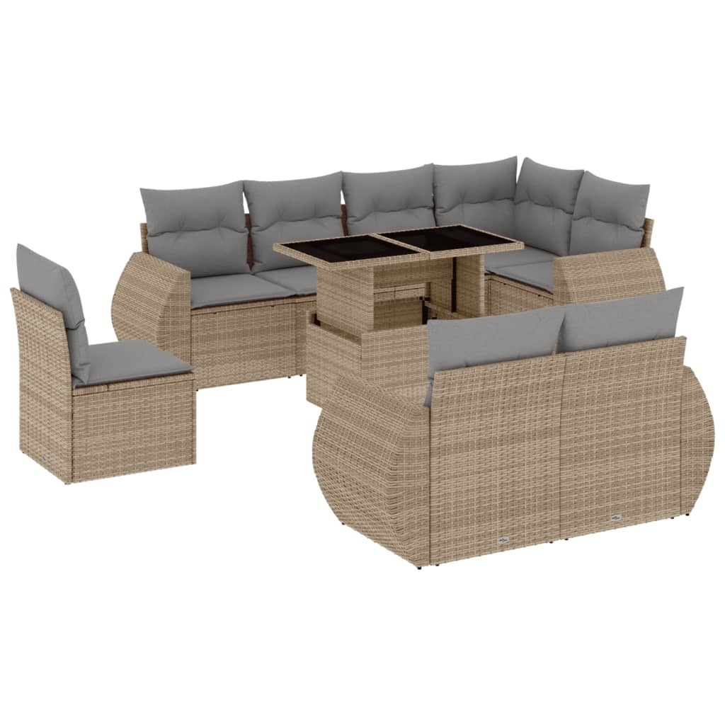 vidaXL 9-delige Loungeset met kussens poly rattan zwart