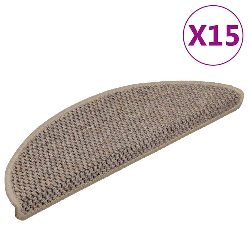 vidaXL Self-Adhesive Stair Mats 15 pcs Sisal-Look 56x17x3 cm Platinum-coloured