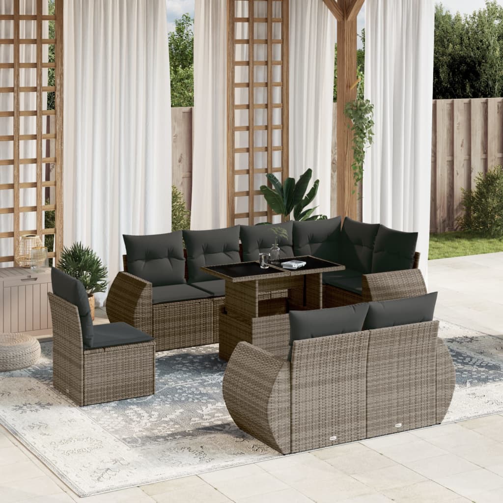 vidaXL 9-delige Loungeset met kussens poly rattan zwart