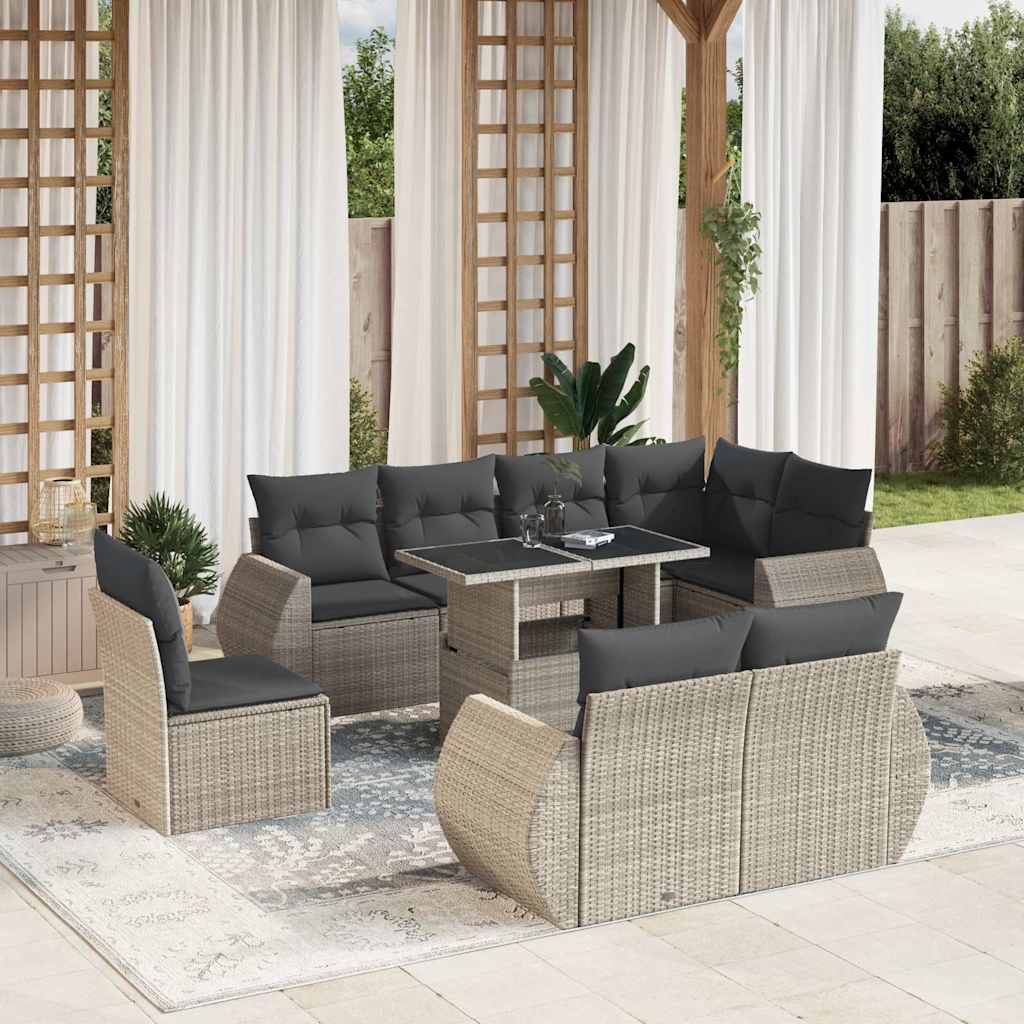 vidaXL 9-delige Loungeset met kussens poly rattan zwart