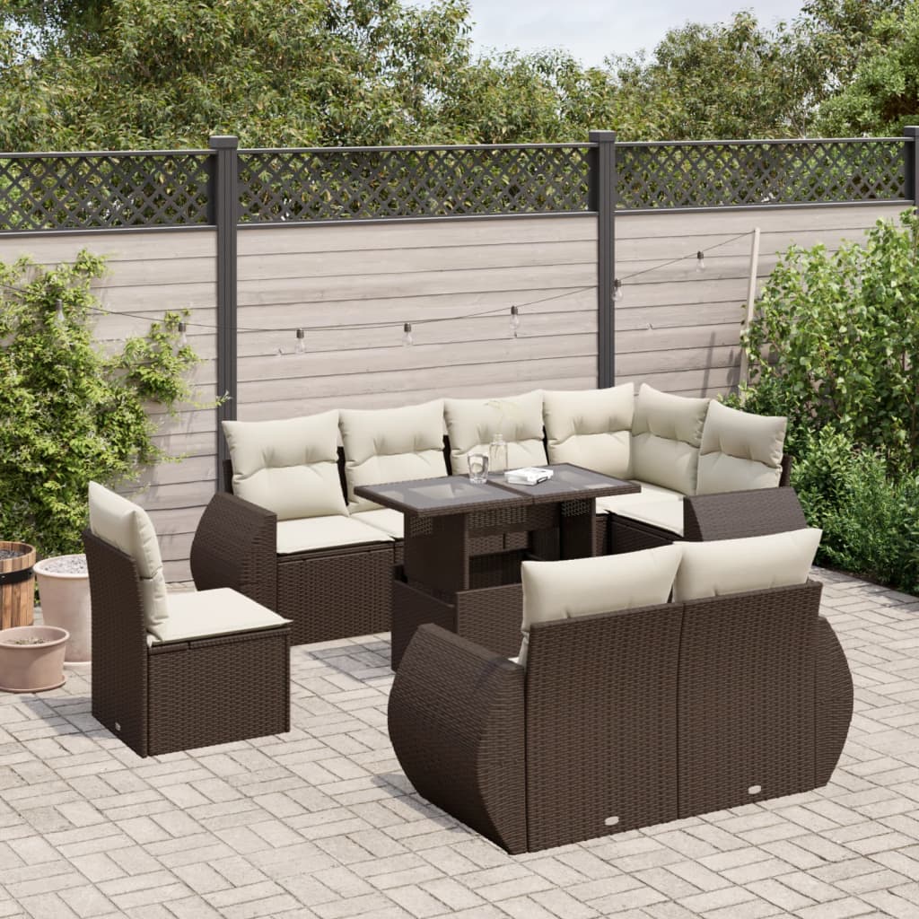 vidaXL 9-delige Loungeset met kussens poly rattan zwart