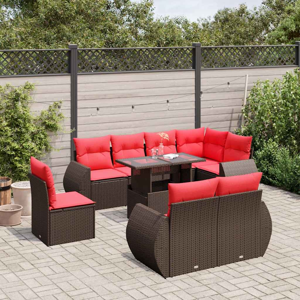 vidaXL 9-delige tuinbankset met kussens van zwart polyrotan