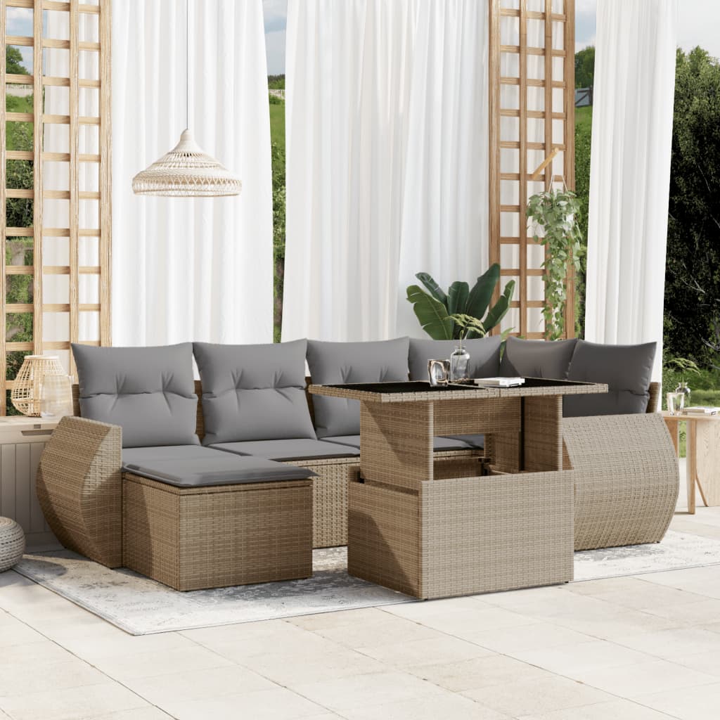 vidaXL 7-delige Loungeset met kussens poly rattan zwart