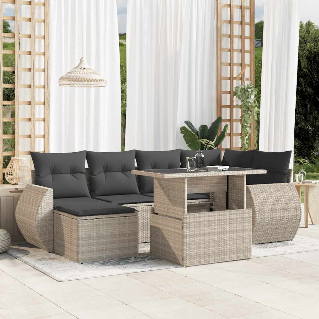 vidaXL 7-delige Loungeset met kussens poly rattan zwart