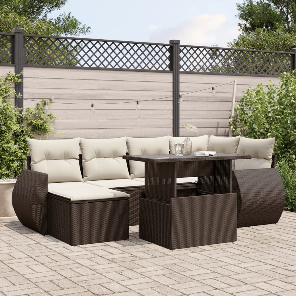 vidaXL 7-delige Loungeset met kussens poly rattan zwart