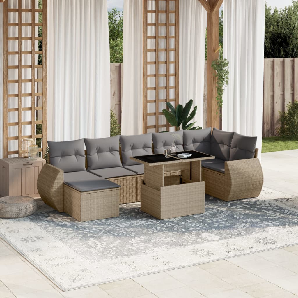 vidaXL 8-delige Loungeset met kussens poly rattan zwart