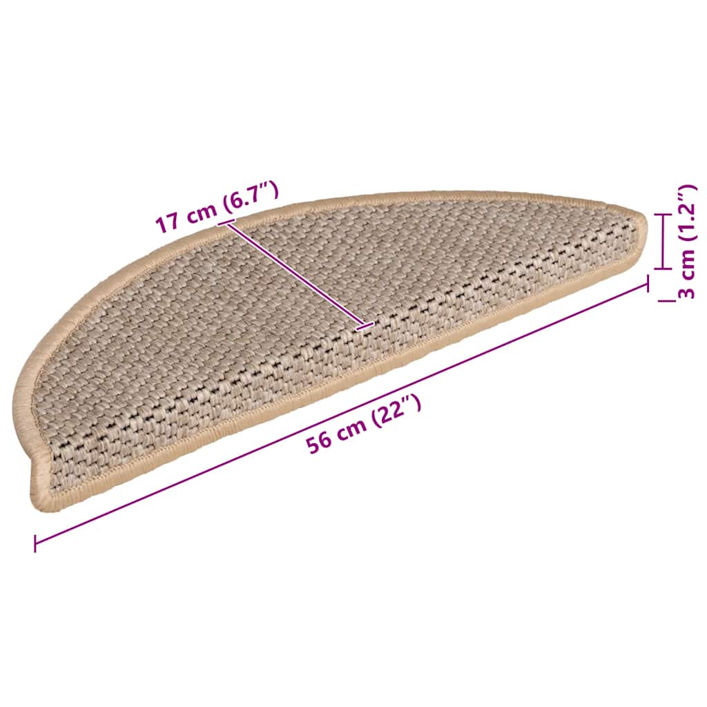 vidaXL Self-Adhesive Stair Mats 15 pcs Sisal-Look 56x17x3 cm Platinum-coloured