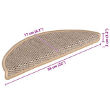 vidaXL Self-Adhesive Stair Mats 15 pcs Sisal-Look 56x17x3 cm Platinum-coloured