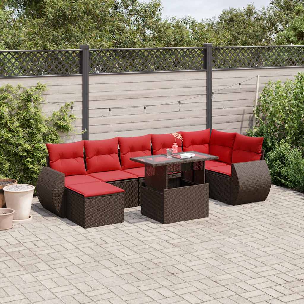 vidaXL 8-delige tuinbankset met kussens, zwart polyrotan