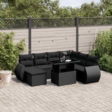 vidaXL 8-Piece Poly Rattan Lounge Set with Cushions Black