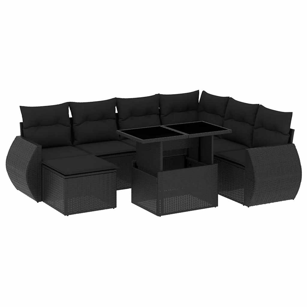 vidaXL 8-Piece Poly Rattan Lounge Set with Cushions Black