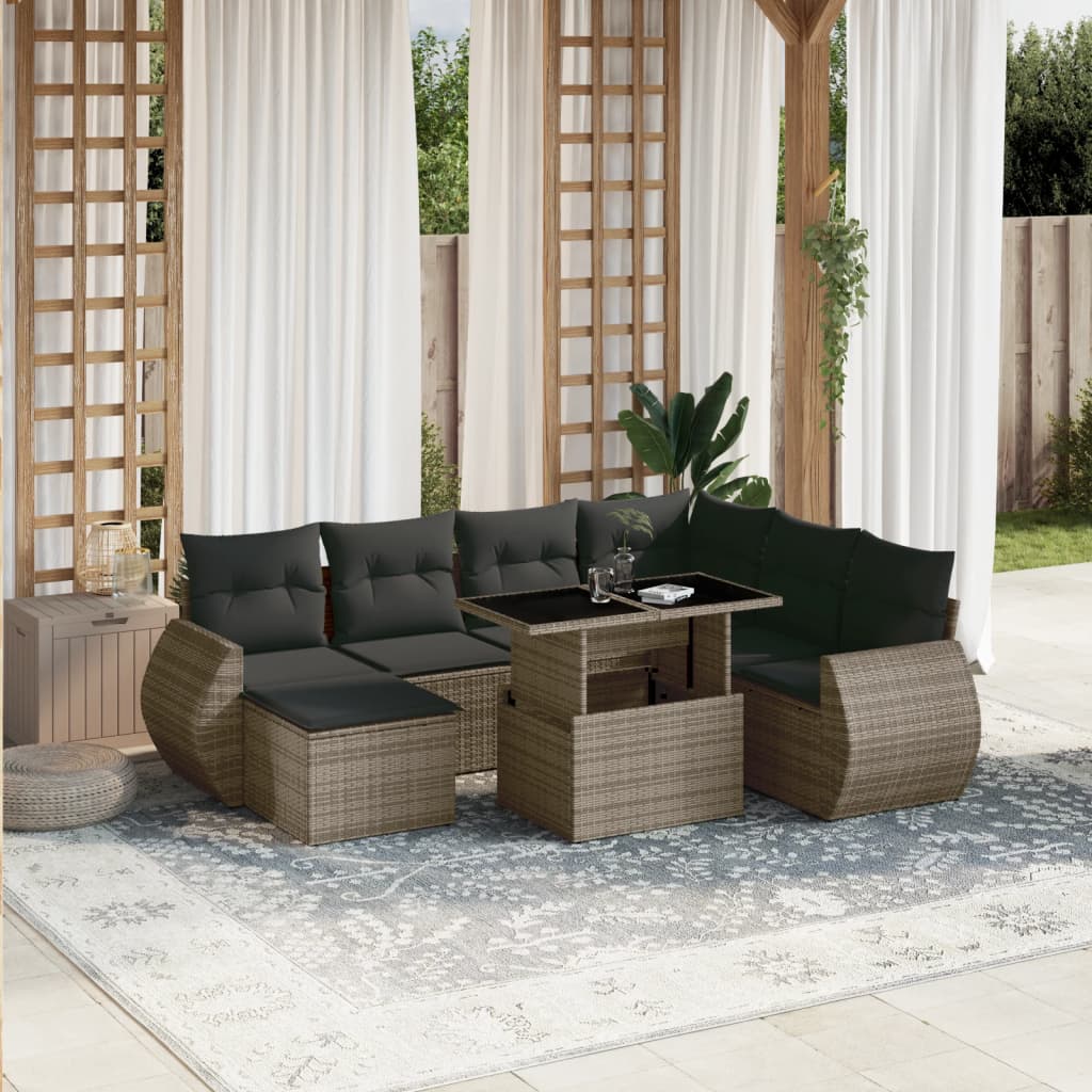 vidaXL 8-Piece Poly Rattan Lounge Set with Cushions Black