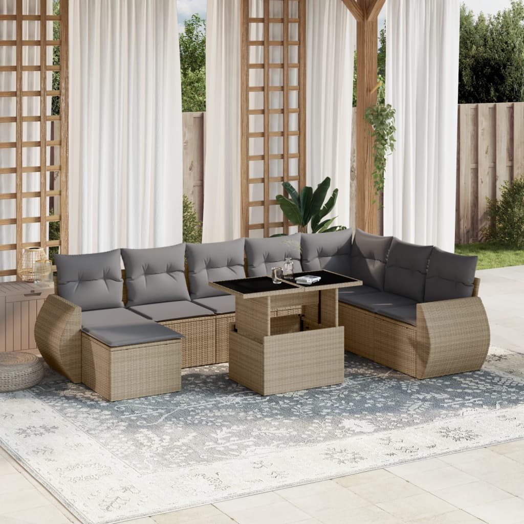 vidaXL 9-delige Loungeset met kussens poly rattan zwart