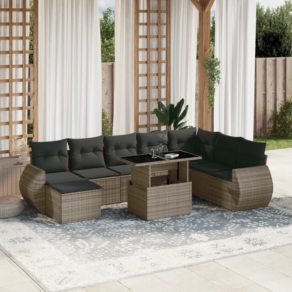 vidaXL 9-delige Loungeset met kussens poly rattan zwart
