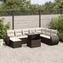vidaXL 9-delige Loungeset met kussens poly rattan zwart