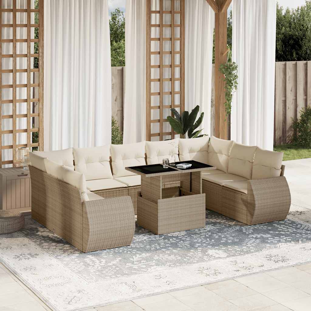 vidaXL 10-Piece Lounge Set with Cushions Poly Rattan Black