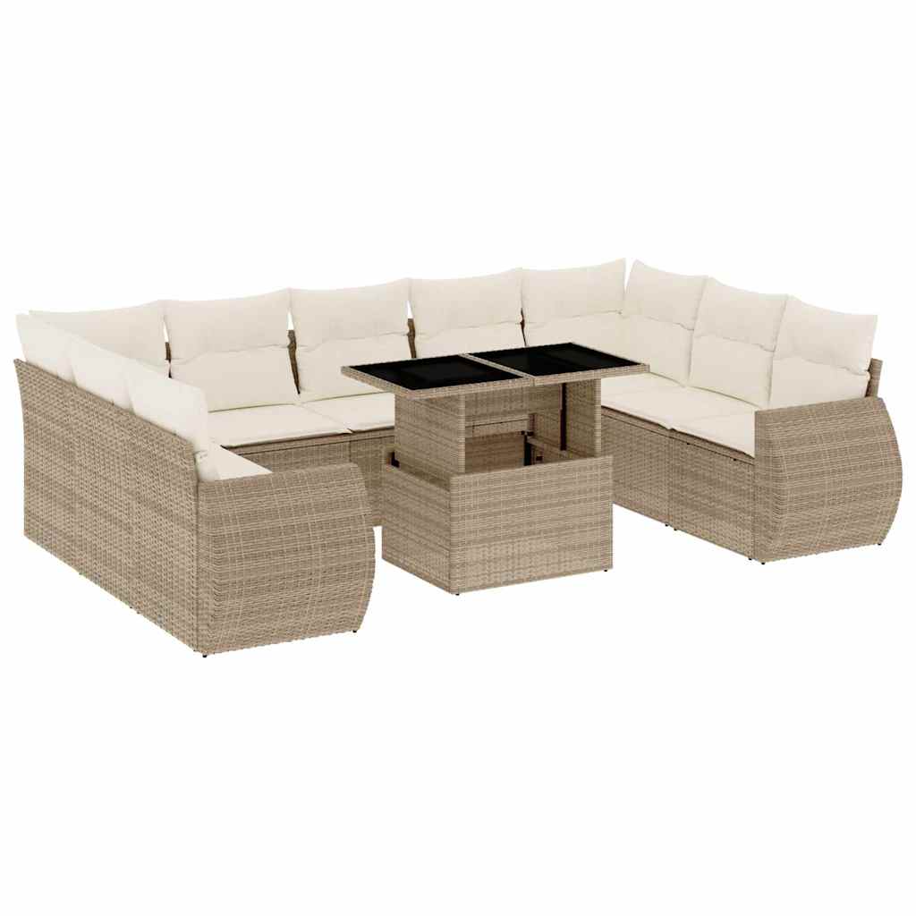 vidaXL 10-Piece Lounge Set with Cushions Poly Rattan Black