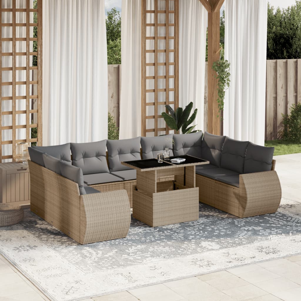 vidaXL 10-Piece Lounge Set with Cushions Poly Rattan Black