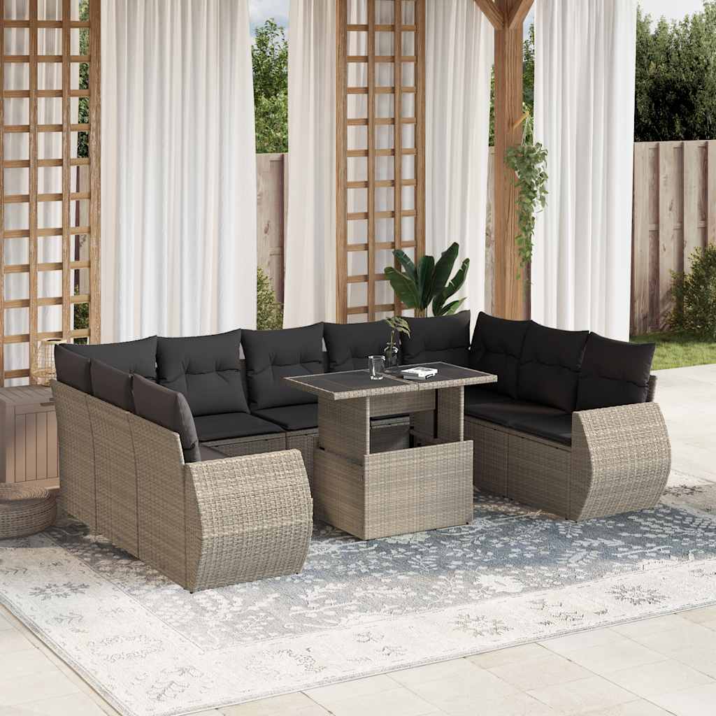 vidaXL 10-Piece Lounge Set with Cushions Poly Rattan Black