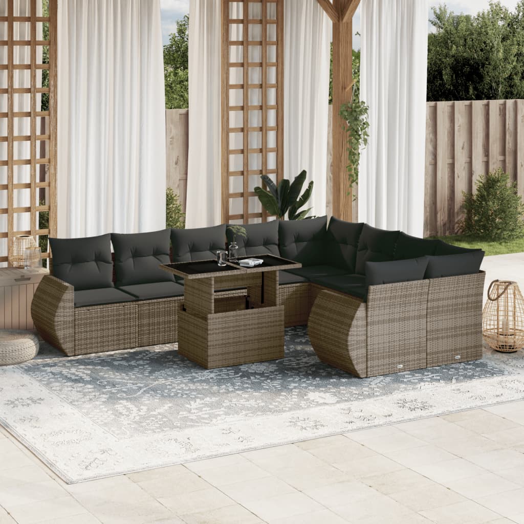 vidaXL 10-delige Loungeset met kussens poly rattan zwart