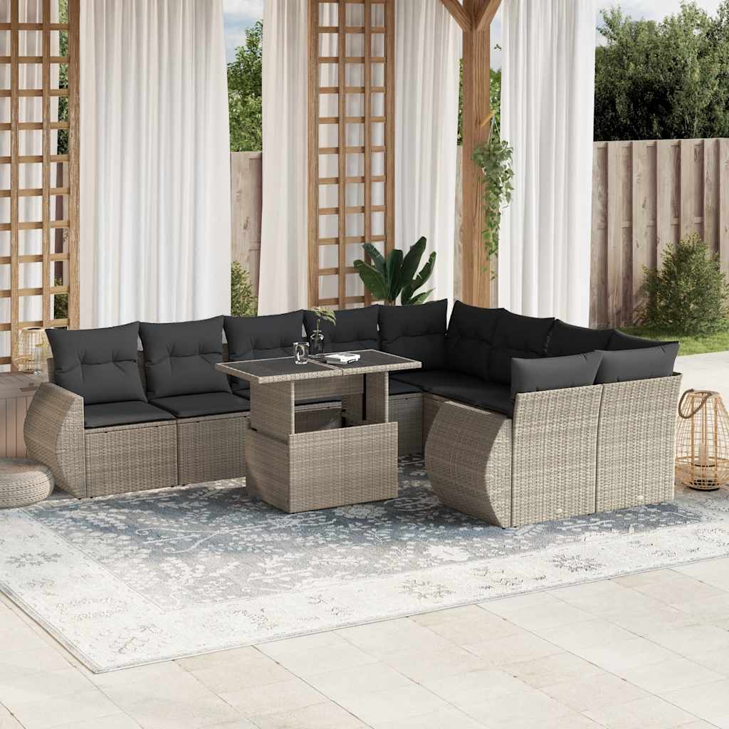 vidaXL 10-delige Loungeset met kussens poly rattan zwart