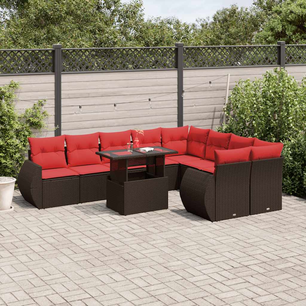 vidaXL 10-delige tuinbankset met kussens, grijs polyrotan