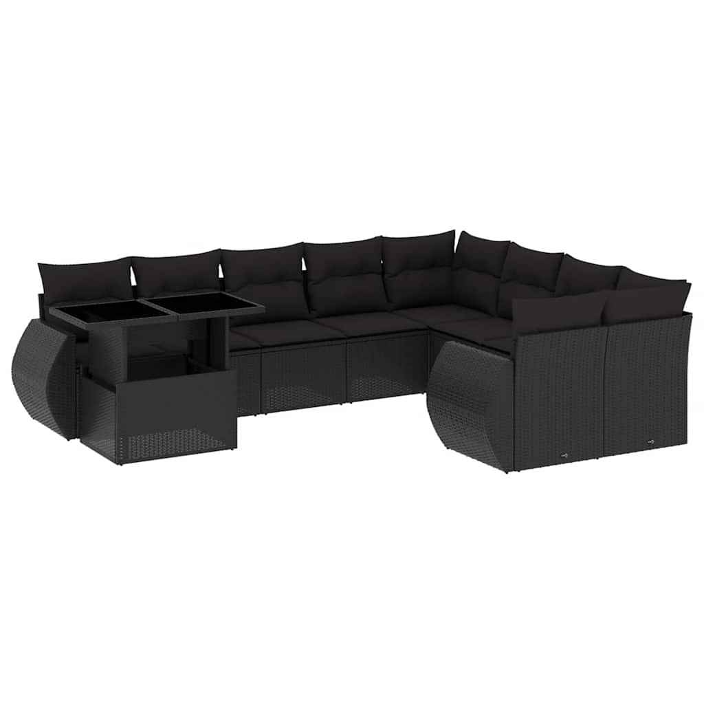 vidaXL 10-Piece Lounge Set with Cushions Poly Rattan Black