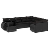vidaXL 10-Piece Lounge Set with Cushions Poly Rattan Black