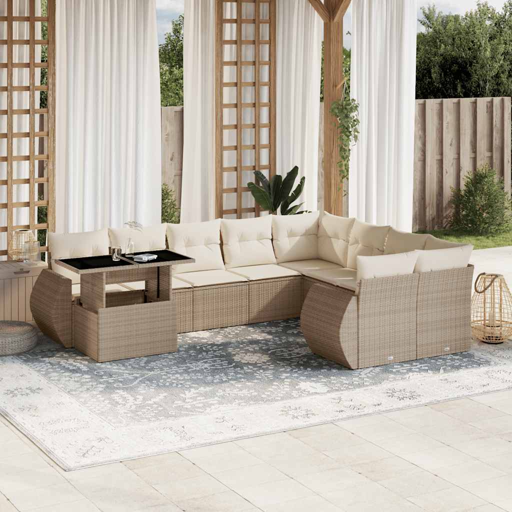 vidaXL 10-Piece Lounge Set with Cushions Poly Rattan Black