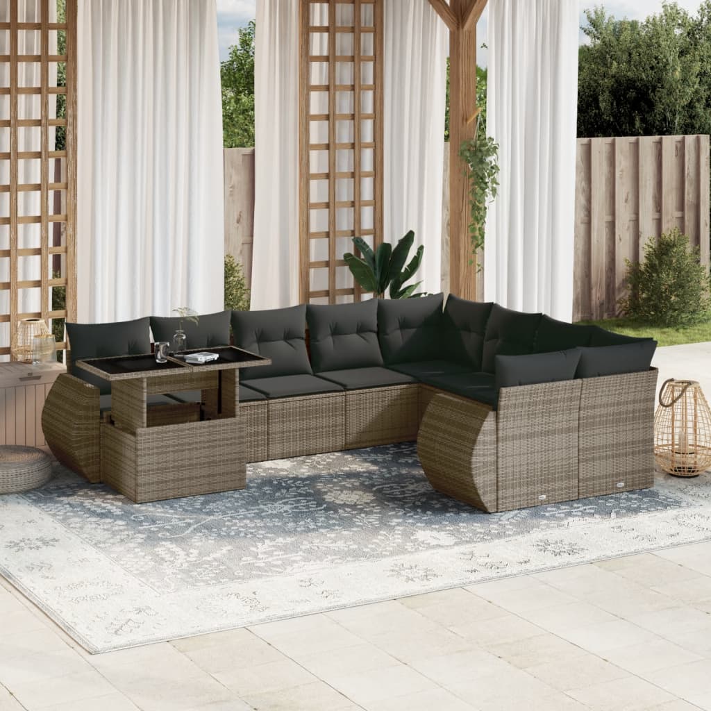 vidaXL 10-Piece Lounge Set with Cushions Poly Rattan Black