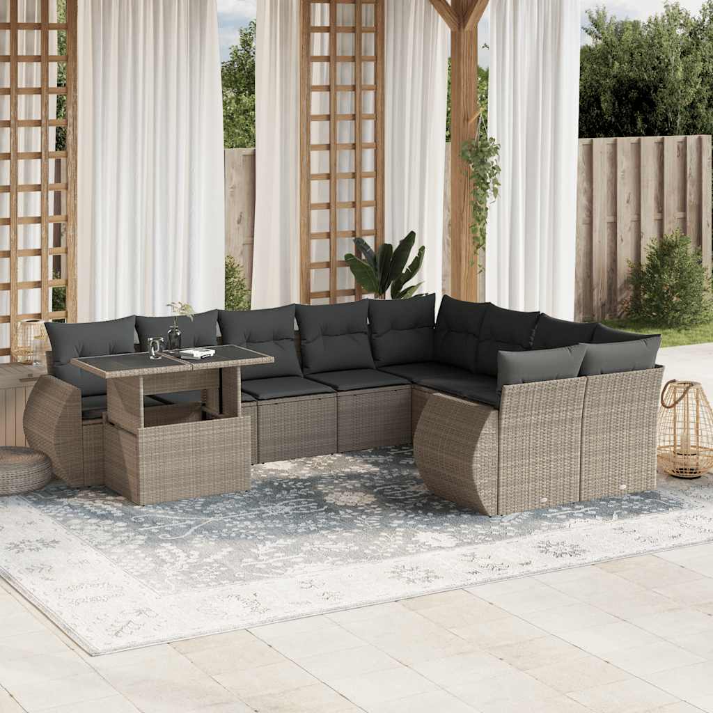 vidaXL 10-Piece Lounge Set with Cushions Poly Rattan Black