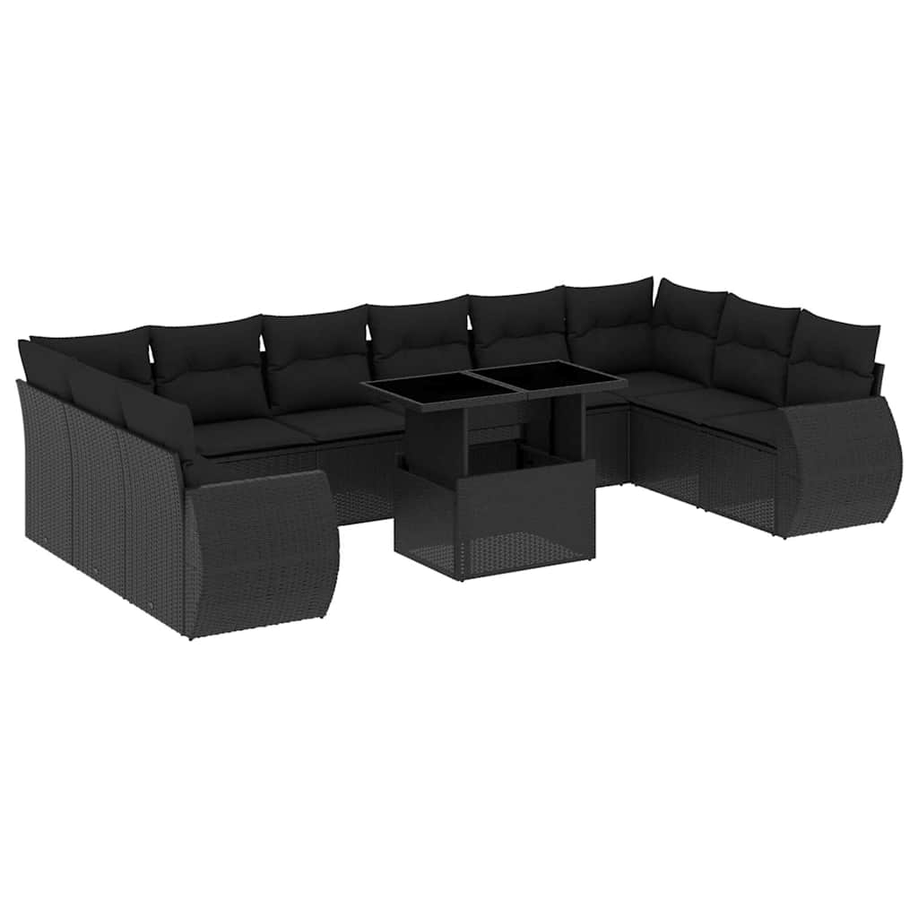 vidaXL 11-delige Loungeset met kussens poly rattan zwart