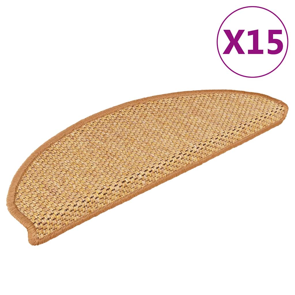 vidaXL Self-Adhesive Stair Mats 15 pcs Sisal-Look 56x17x3 cm Platinum-coloured