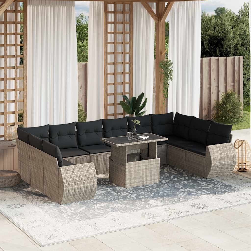 vidaXL 11-delige Loungeset met kussens poly rattan zwart