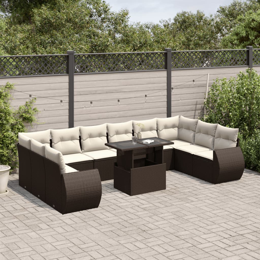 vidaXL 11-delige Loungeset met kussens poly rattan zwart