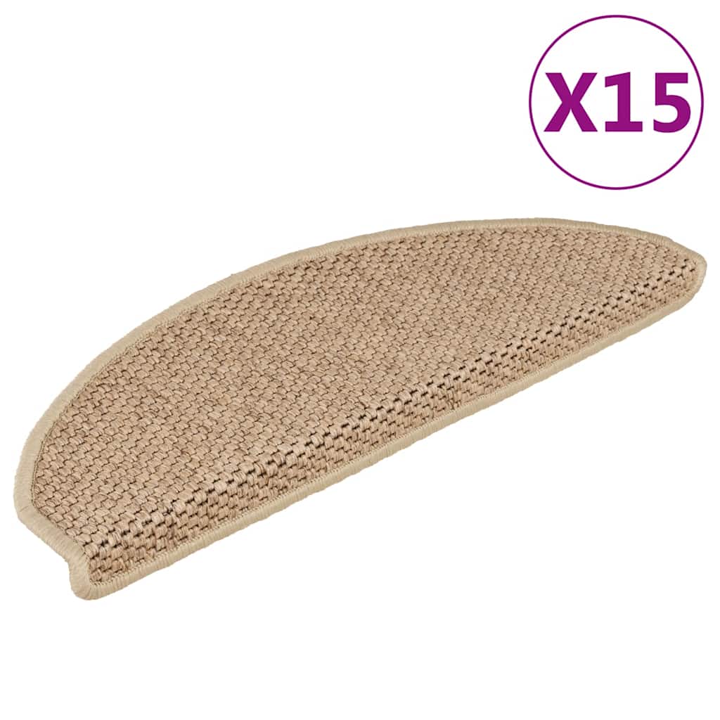 vidaXL Self-Adhesive Stair Mats 15 pcs Sisal-Look 56x17x3 cm Platinum-coloured