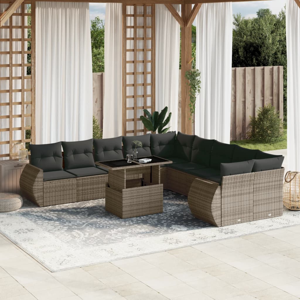 vidaXL 11-piece Lounge Set with Cushions Poly Rattan Black