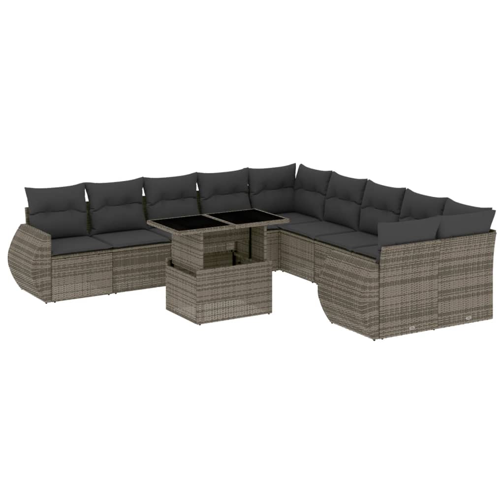 vidaXL 11-piece Lounge Set with Cushions Poly Rattan Black